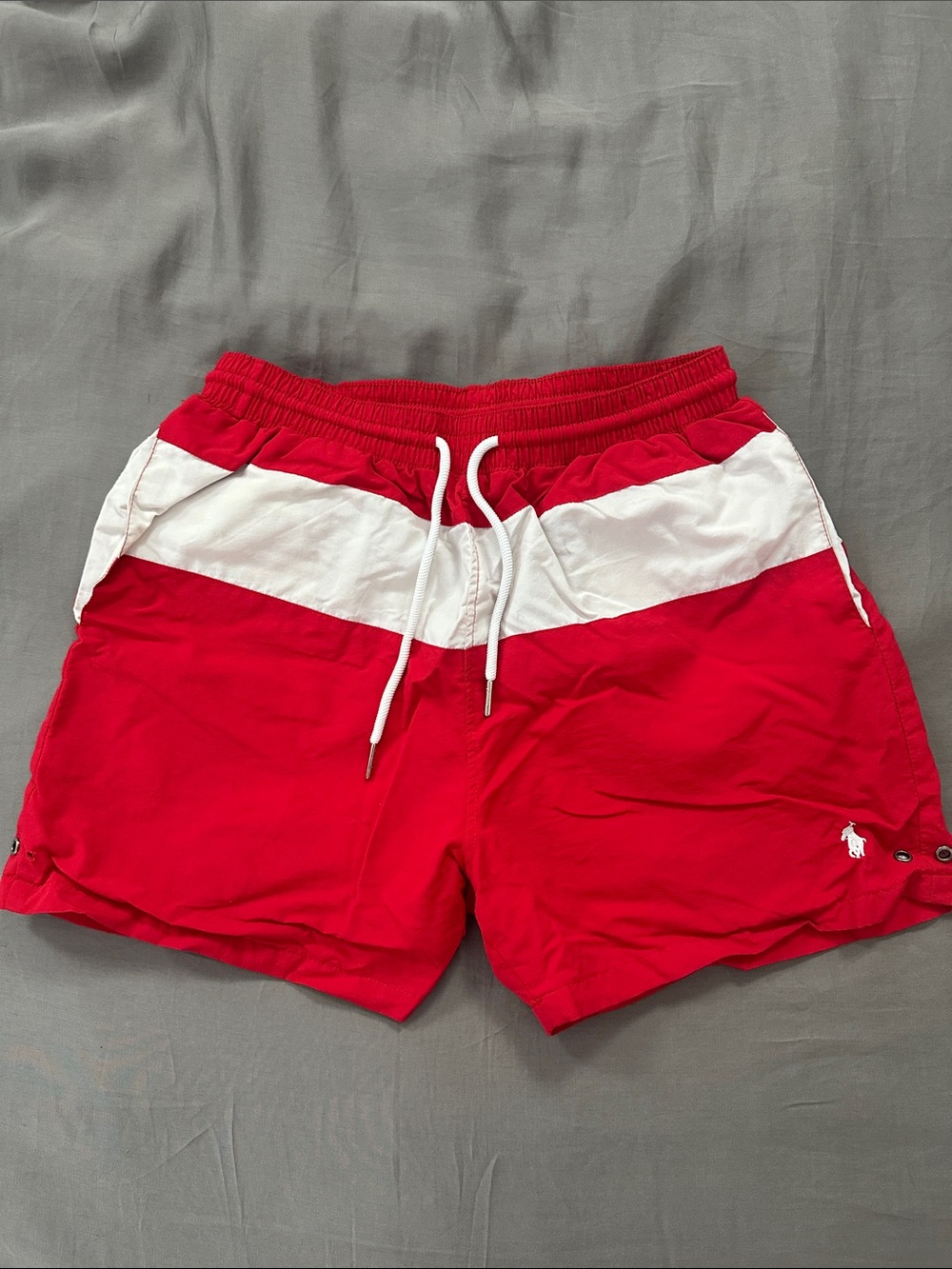 Polo by Ralph Lauren Red & White Chevron Swim Trunks